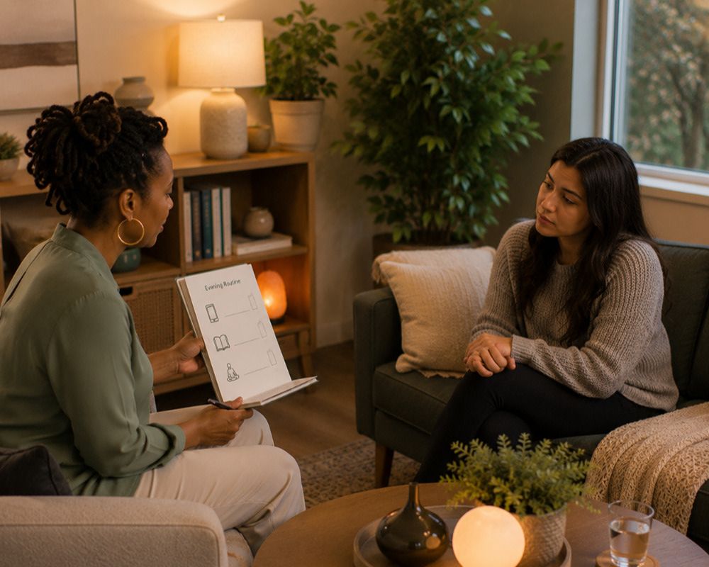 Anxiety and insomnia therapy in Rockwall Texas helping clients improve sleep and reduce nighttime worry.