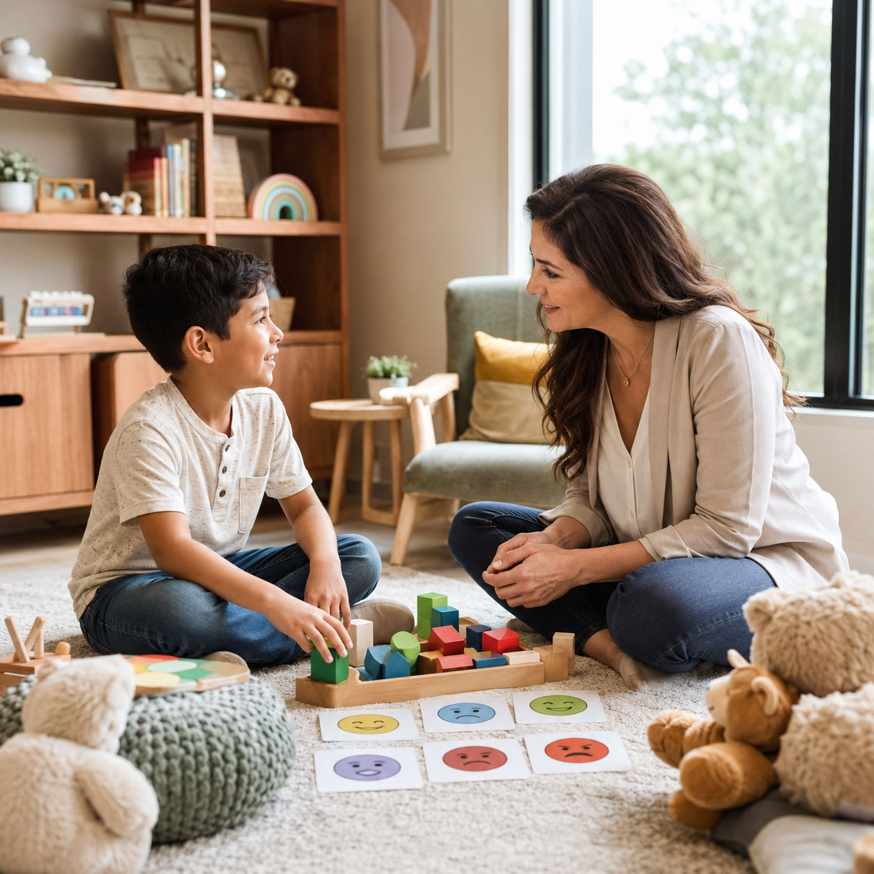 Licensed child therapist providing compassionate child therapy during a counseling session in Rockwall TX