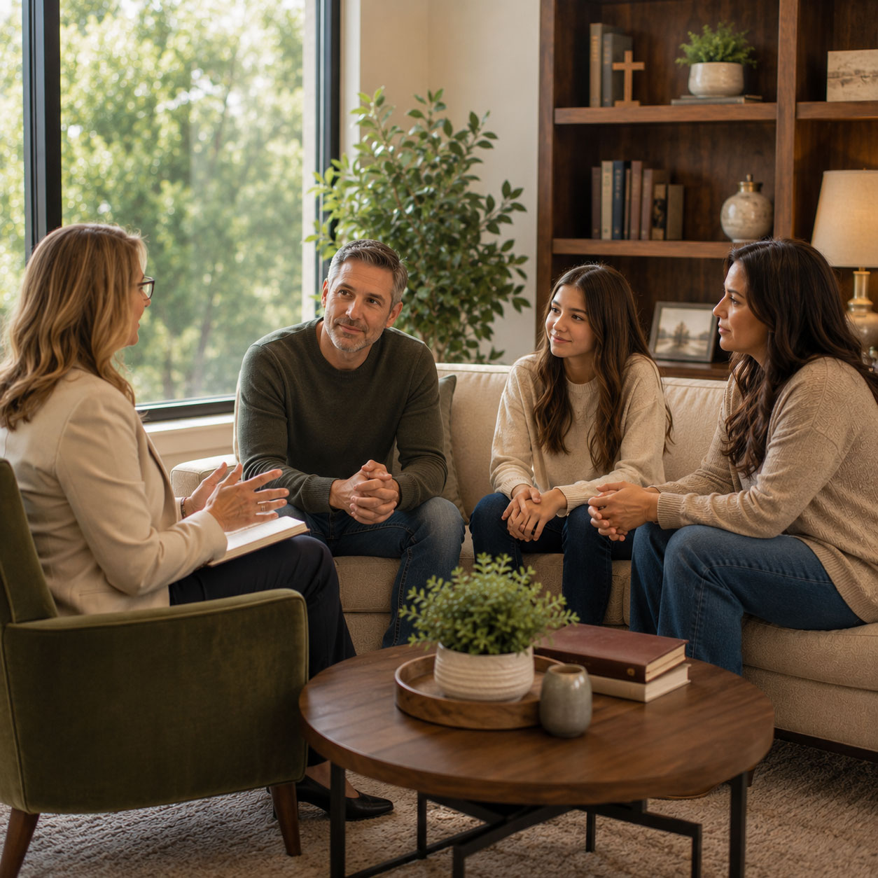 Family participating in Christian counseling with a licensed therapist in Rockwall TX