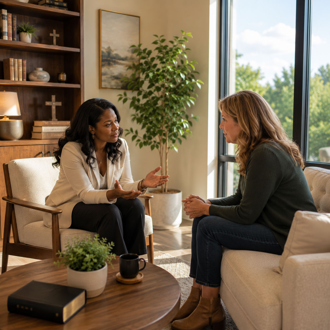 Christian counseling helping a client navigate life challenges in Rockwall TX