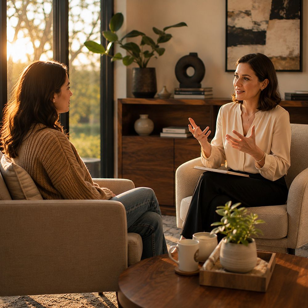 Therapist teaching healthy grief coping strategies during counseling in Rockwall TX