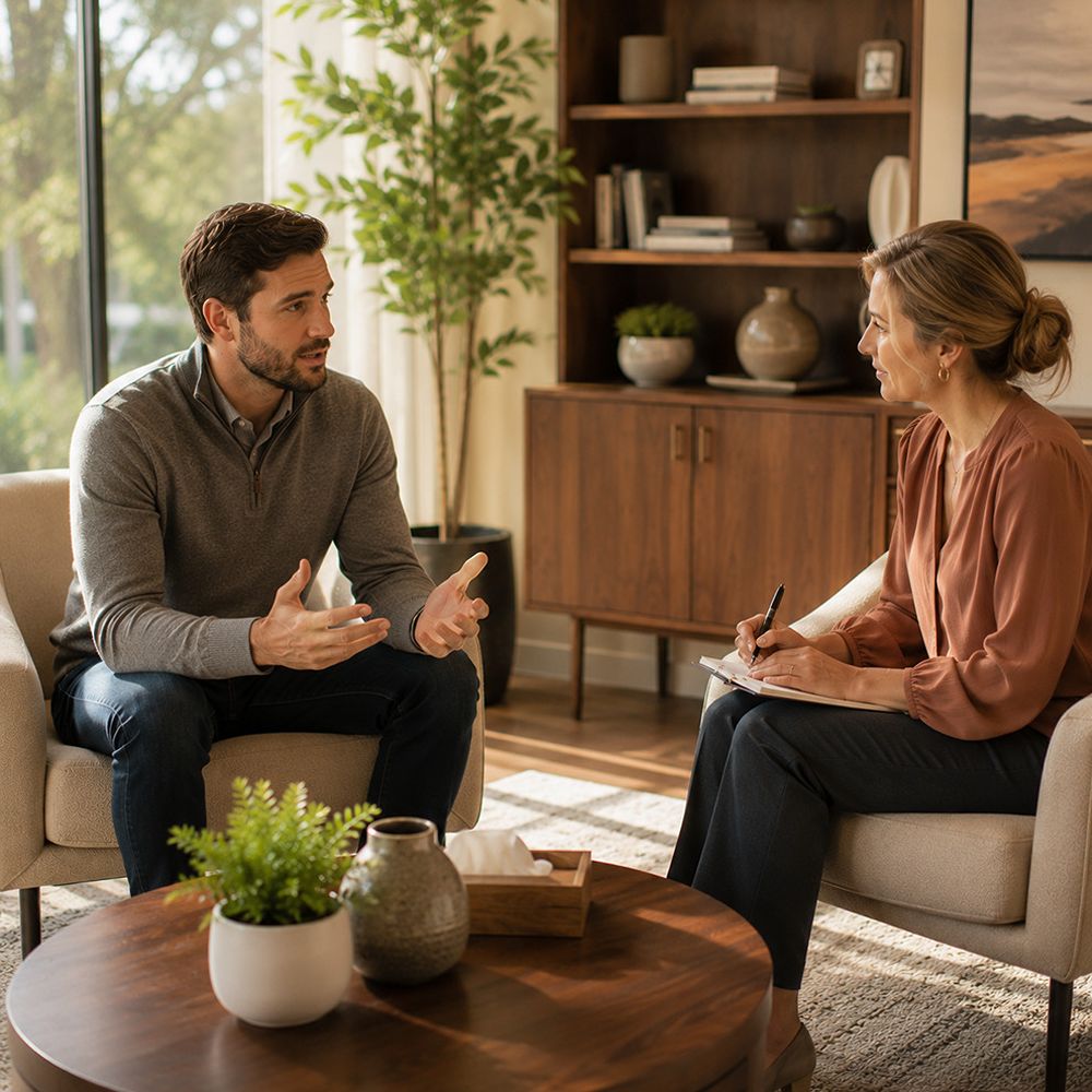 Adult receiving grief therapy after losing a parent in Rockwall TX