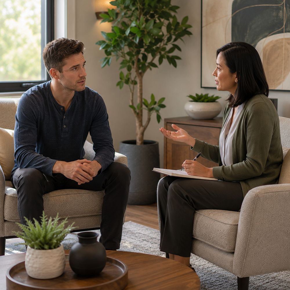 Woman receiving anxiety counseling from a licensed therapist in Rockwall TX