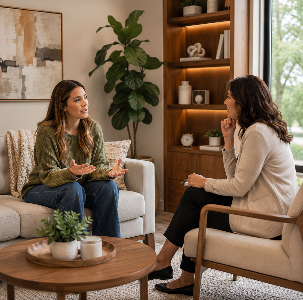 Licensed therapist providing sleep therapy during a counseling session in Rockwall TX