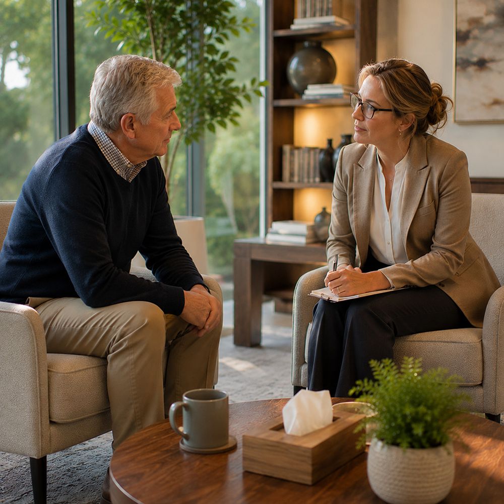 Widowed client receiving grief therapy from a licensed counselor in Rockwall TX