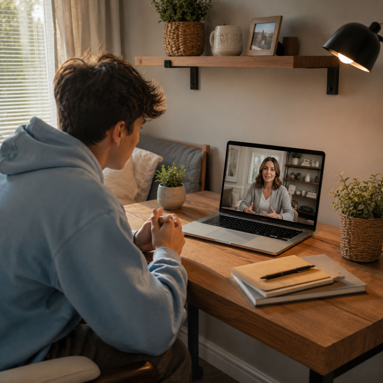 Virtual teen counseling session with a licensed therapist serving Rockwall TX