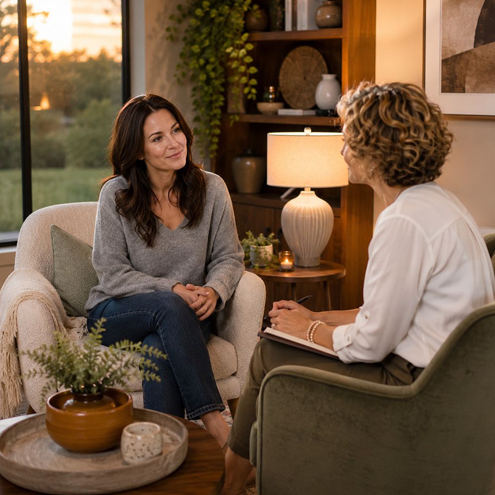 Woman receiving grief counseling from a compassionate therapist in Rockwall TX