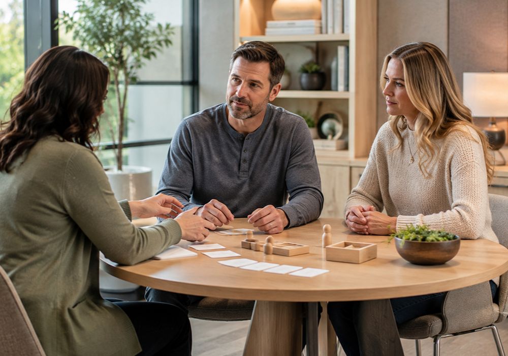Brain injury counseling session with a therapist and caregiver in Rockwall TX