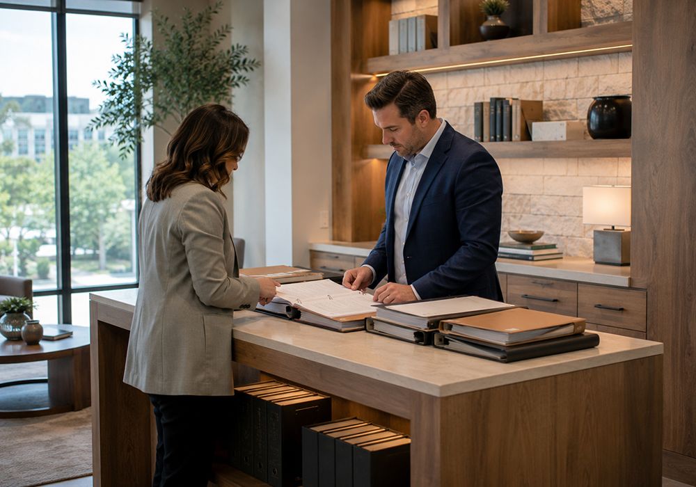 Family court expert witness reviewing case materials in Rockwall TX