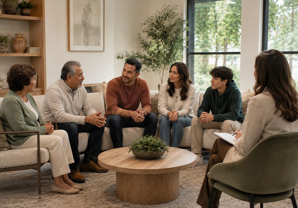 Multigenerational family counseling session in Dallas TX